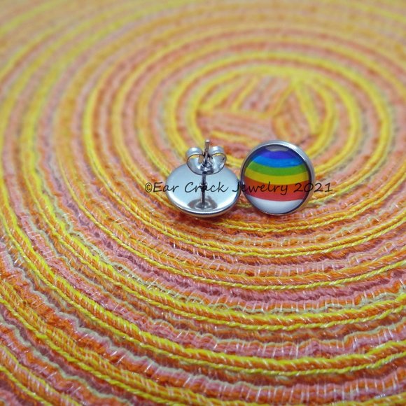 Hand Crafted 12 mm rainbow stud earrings - Picture 3 of 6